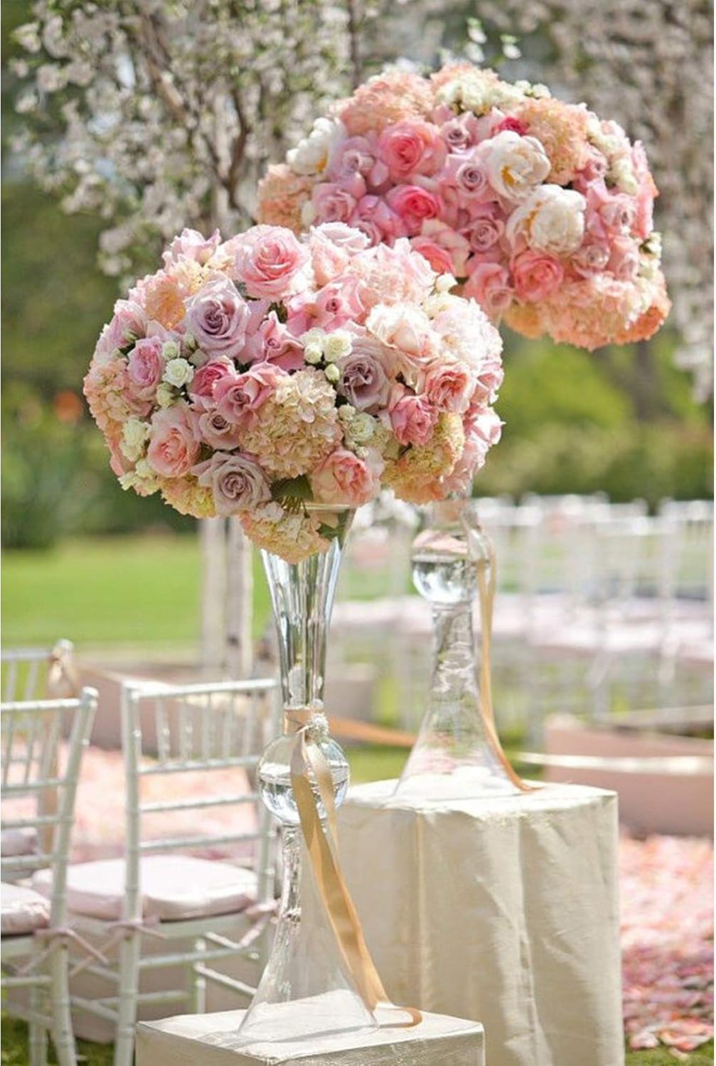 WGV Tall Trumpet Vase Bulk, Open 7.5', Height 30', Base 7.5', (Multiple Size/Color Choices) Clear Reversible Latour Floral Wedding Centerpiece Home Event Decor, 2 Pieces (VTV2130)