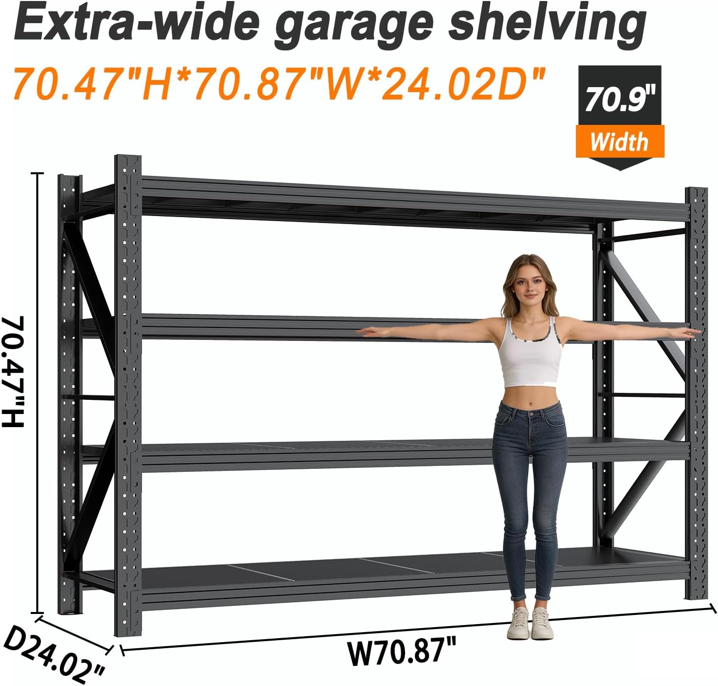 Garage Shelving 70.87' Wide Heavy Duty Storage Shelves Units and Storage,Metal Shelving Adjustable Shelves,Steel Garage Storage Rack,Industrial Utility Shelf Organization for Kitchen,Pantry