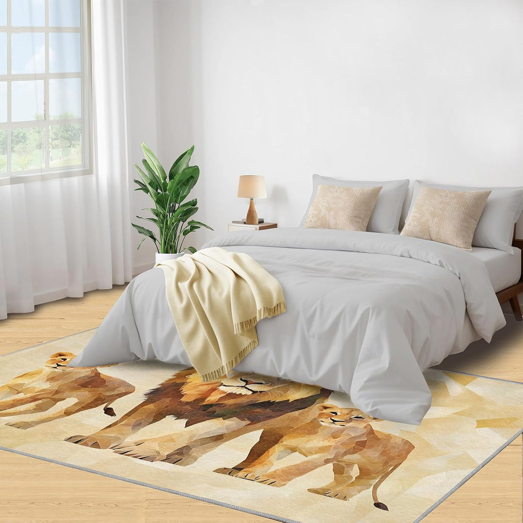 6x8 Lion Area Rug - Lion Large Rugs for Living Room, Geometric Animals Carpet Area Rug for Girls Bedroom Kids Room Basement Office Classroom