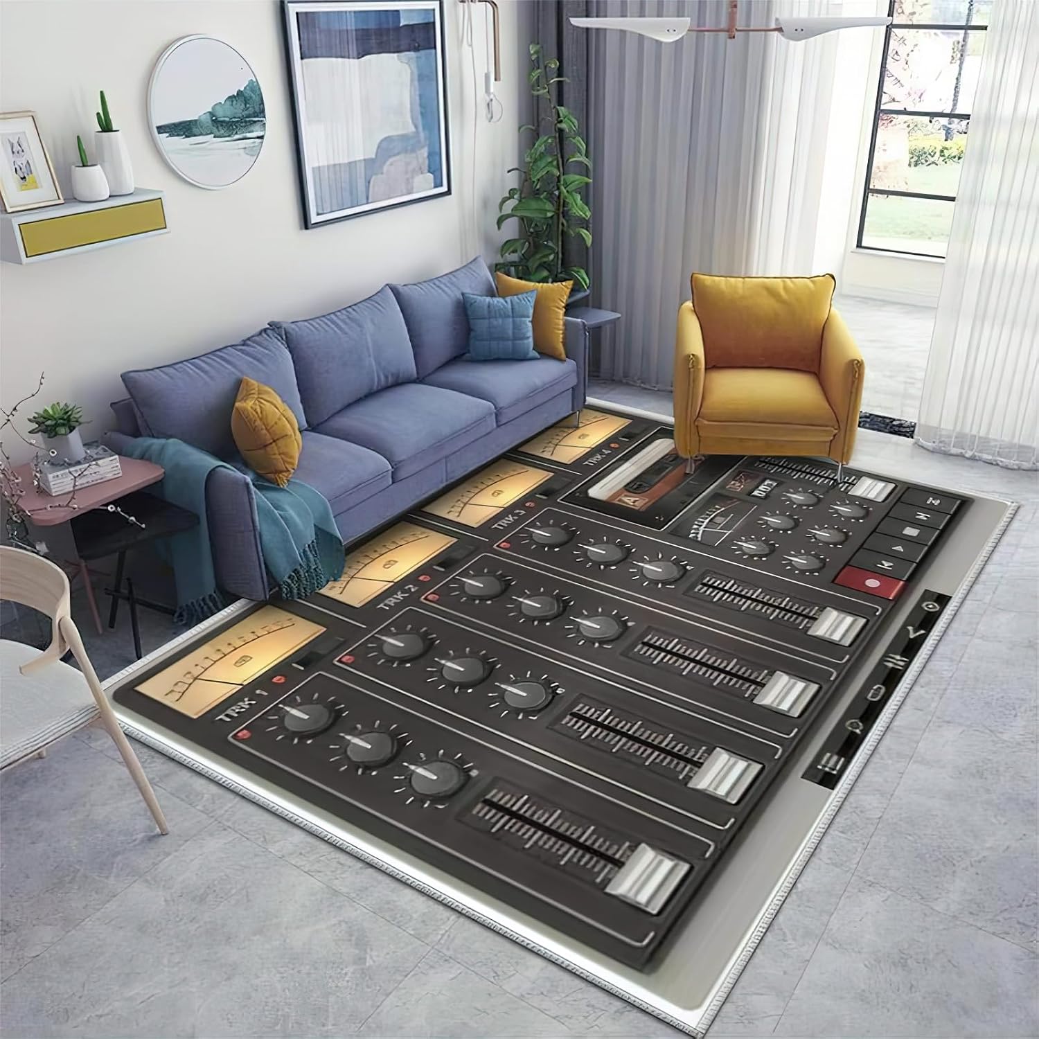 Recording Studio Area Rug, Music Studio Indoor Non Slip Kids Rugs, Machine Washable Breathable Durable Carpet for Teen Girls Boys Bedroom, Living Room Bathroom Classroom Office - 6 ft x 8 ft