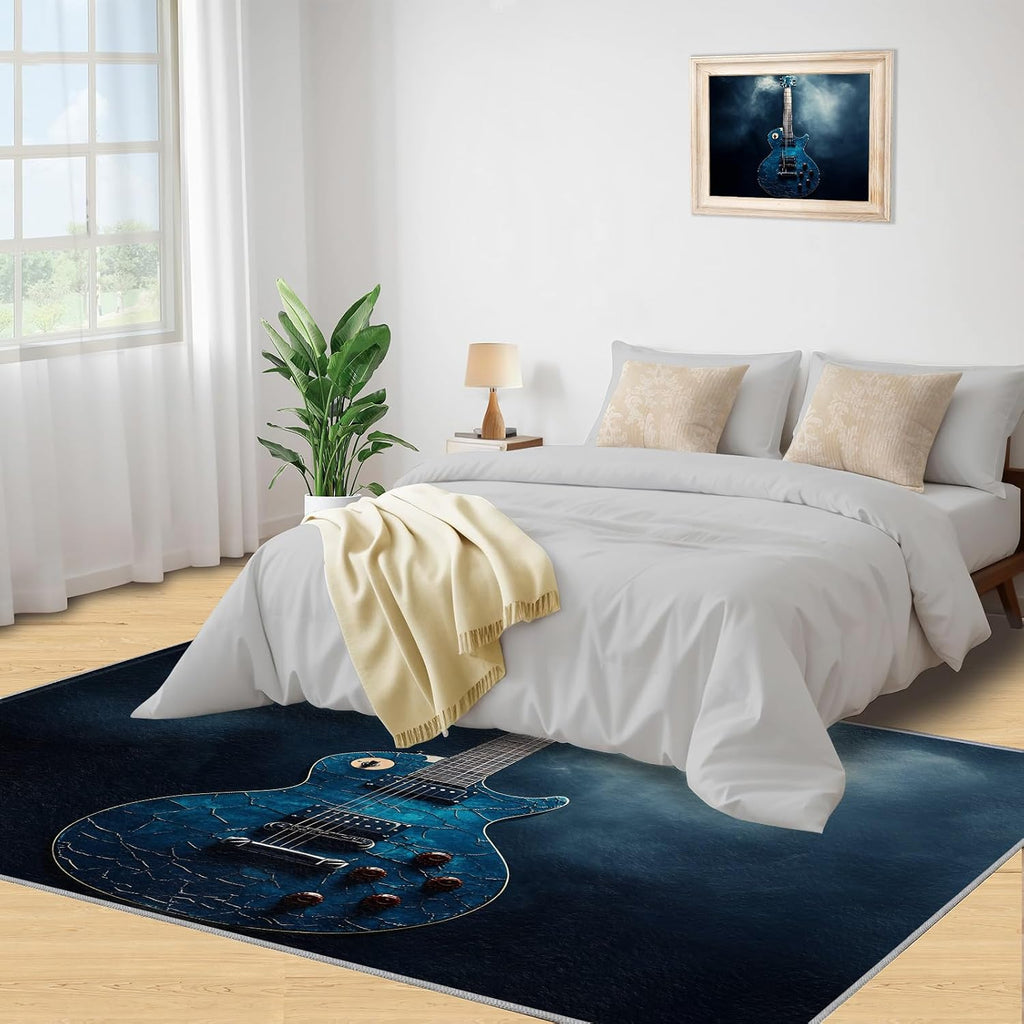 Guitar Area Rug 6x8-6x8 Rug, Music Rugs for Living Room, Pop Art Carpet, Rock and Roll Washable Area Rugs for Bedroom, Boys Room Carpet, Music Home Decor