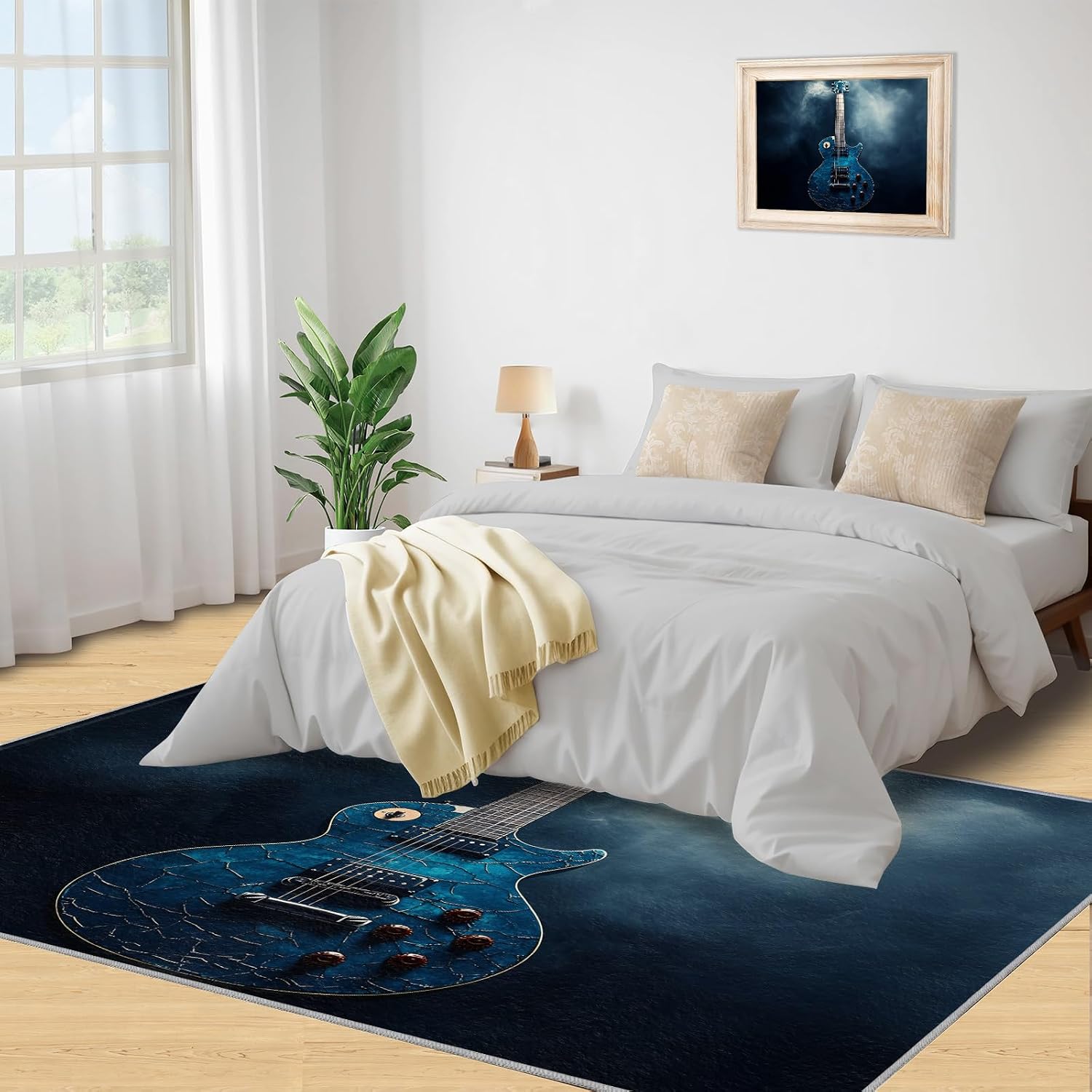 Drums Rug & Home Decor - 5x7 Rug, Blue Rugs for Bedroom, Hip Hop Washable Rugs for Living Room, Musical Carpet, Non Slip Indoor Drums Floor Mats & Music Room Decor