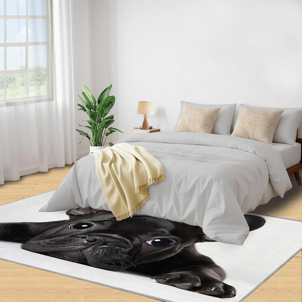 French Bulldog Rugs for Bedroom, Bulldog Puppy Rug 6x8, Cute Dog Portrait Dining Room Rugs Washable & Non Slip Large Carpet for Home Decor