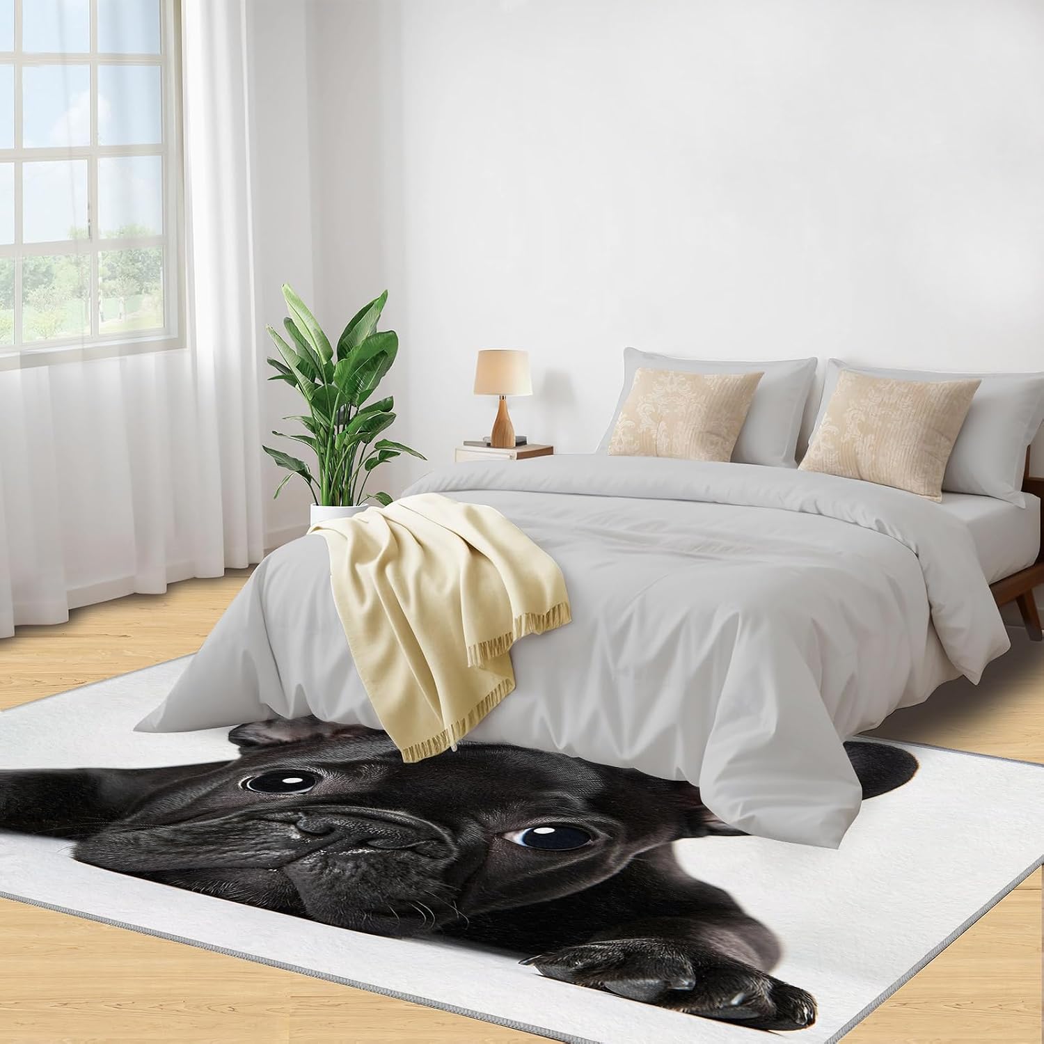 French Bulldog Rugs for Bedroom, Bulldog Puppy Rug 6x8, Cute Dog Portrait Dining Room Rugs Washable & Non Slip Large Carpet for Home Decor
