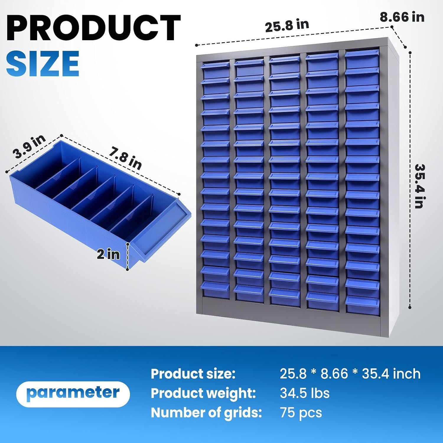 75 Drawer Grey Parts Cabinet, ABS Material Nuts Bolts Screw Nail Bins Tool Storage Cabinet Screw Drawer Organizer, Heavy-Duty Industrial Parts Cabinet for Workshop, Office, Hardware (75 Drawers)