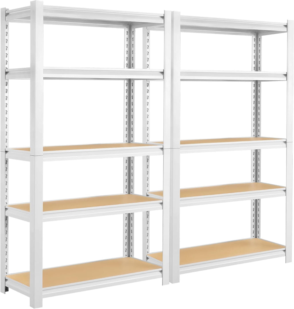 5 Tier White Storage Shelves - Adjustable Pantry Shelves Metal Closet Shelf, Heavy Duty Shelving Unit Utility Rack Organizer for Kitchen Closet Pantry Garage, 28' W x 12' D x 59' H, Set of 2