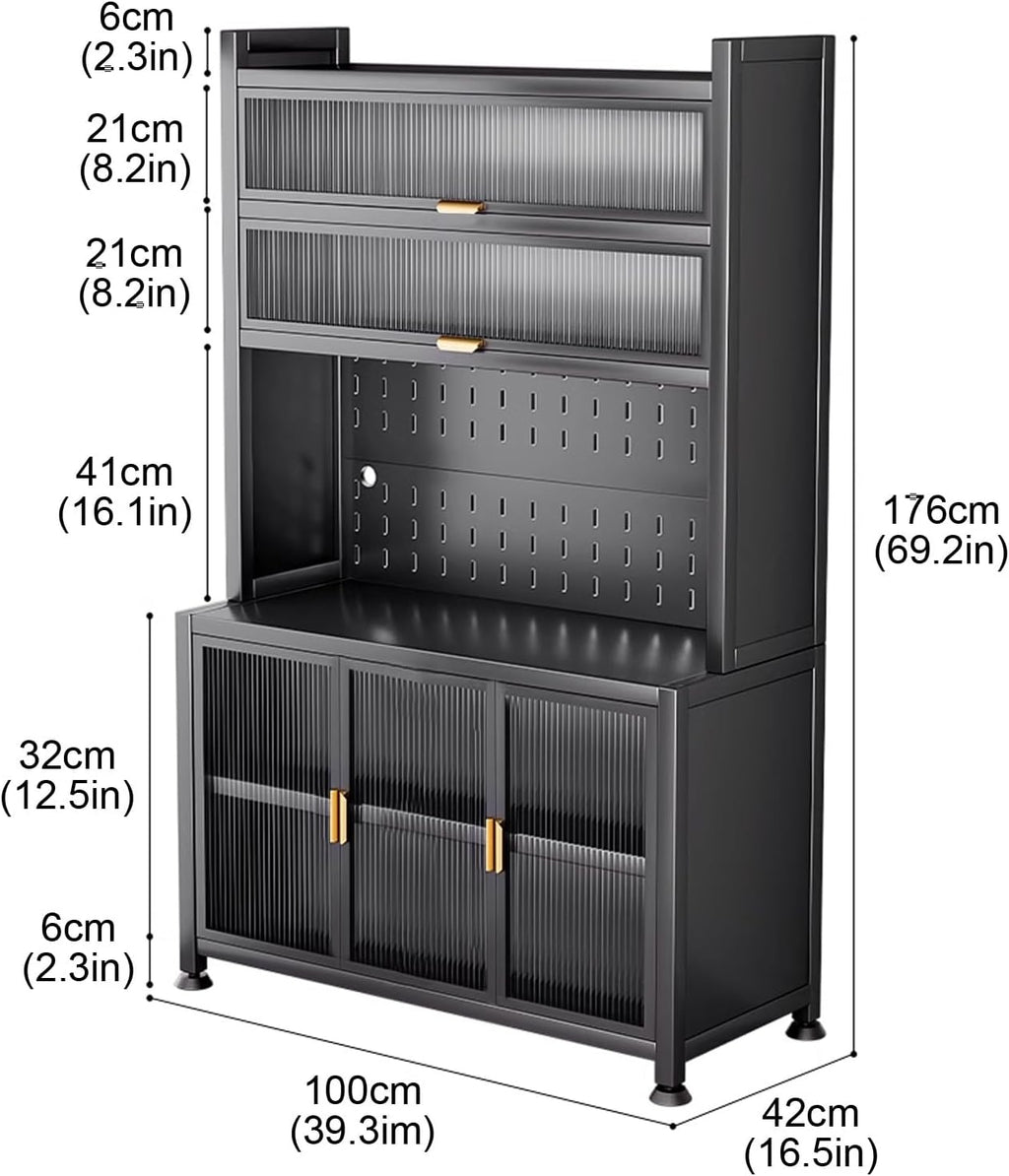 6-Tier Microwave Storage Stand Free Standing Kitchen Bakers Rack Adjustable Metal Kitchen Cabinet with Tabletop Large Black Storage Unit for Home Kitchen,White,100cm