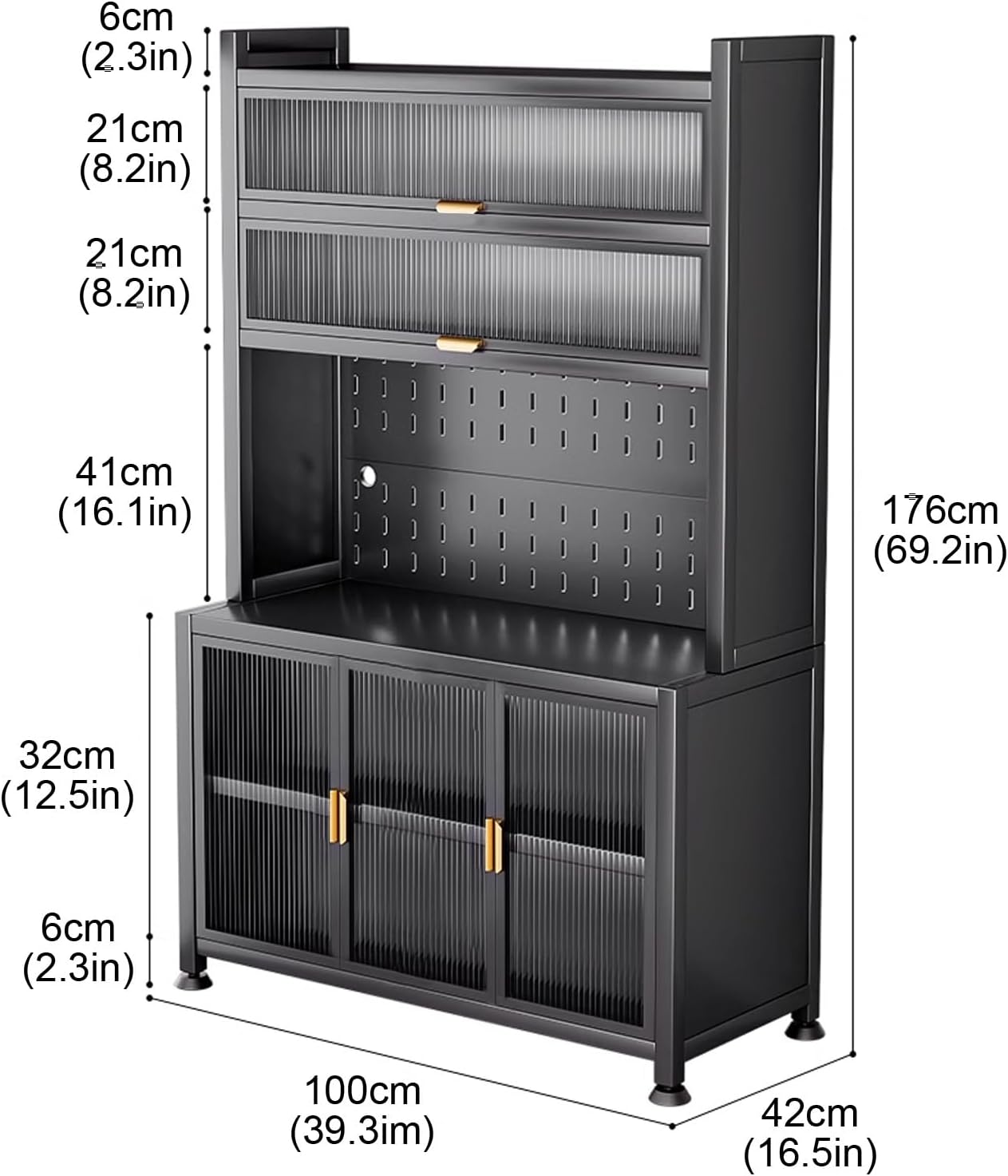 6-Tier Microwave Storage Stand Free Standing Kitchen Bakers Rack Adjustable Metal Kitchen Cabinet with Tabletop Large Black Storage Unit for Home Kitchen,White,100cm
