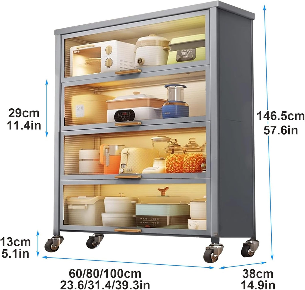 4-Tier Gray Bakers Rack with Storage, Microwave Stand & Coffee Bar Station for Kitchen, Home, Office, Pantry & Garage – Stylish Kitchen Cabinet Solution, 80cm/31in