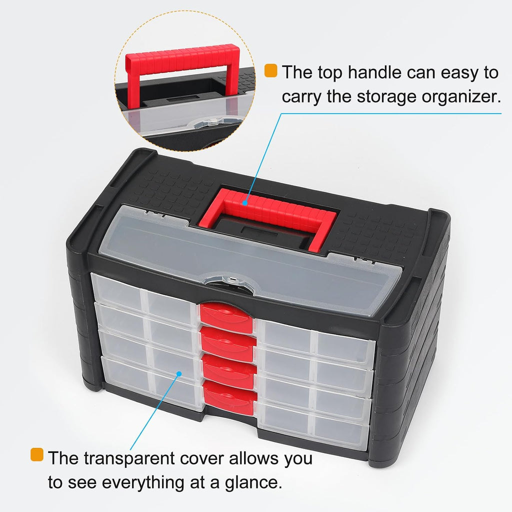 HARFINGTON Drawer Hardware Organizer 16.3'x8.9'x9.4' 4-Drawer 20-Compartment Tool Storage Box for Screws Nuts Nails Bolts