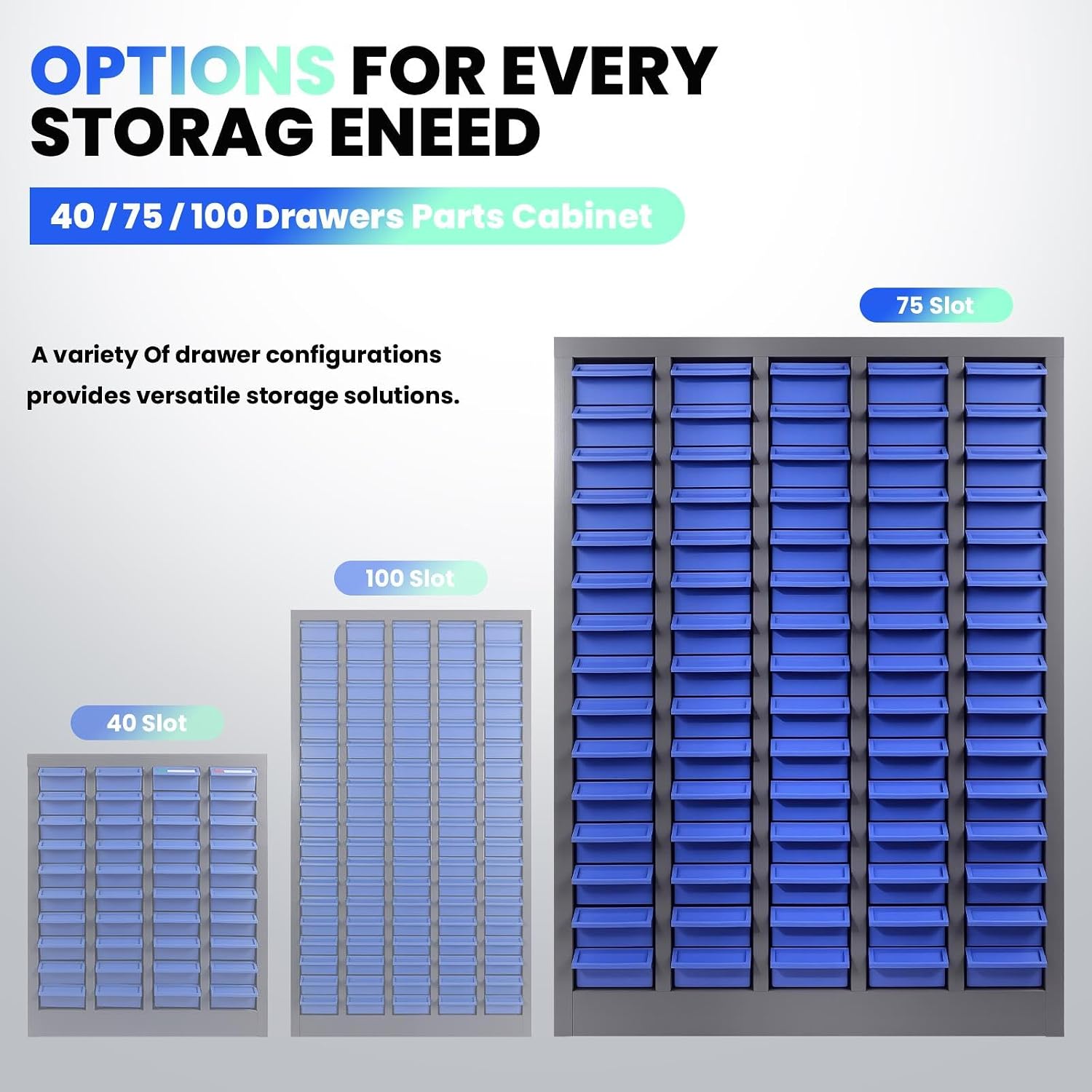 75 Drawers Versatile Parts Cabinet, Professional Nut and Bolt Organizer with Bolt Bins Storage System, Essential Hardware Organizer for Workshop, Garage & Home Studio