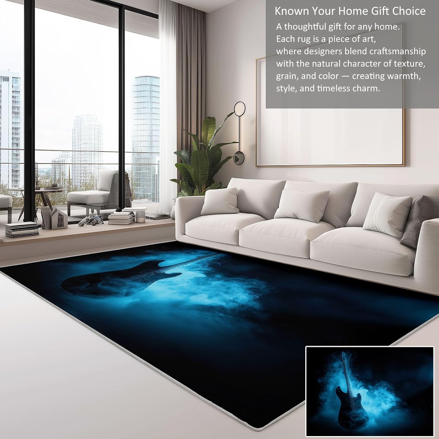 Machine Washable Music Guitar Stripes Area Rugs 5' x 8', Non-Slip Abstract Art Large Area Rugs Stain Resistant Print Carpet for Home Decor, Kid Pet Friendly Mat