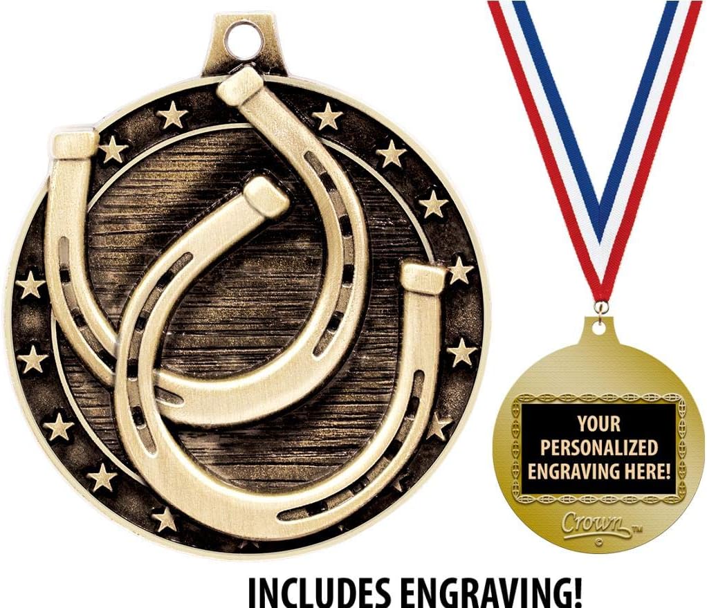 Horseshoe Medals, 2' Gold Horseshoe Toss Medal Award with Free Custom Engraving