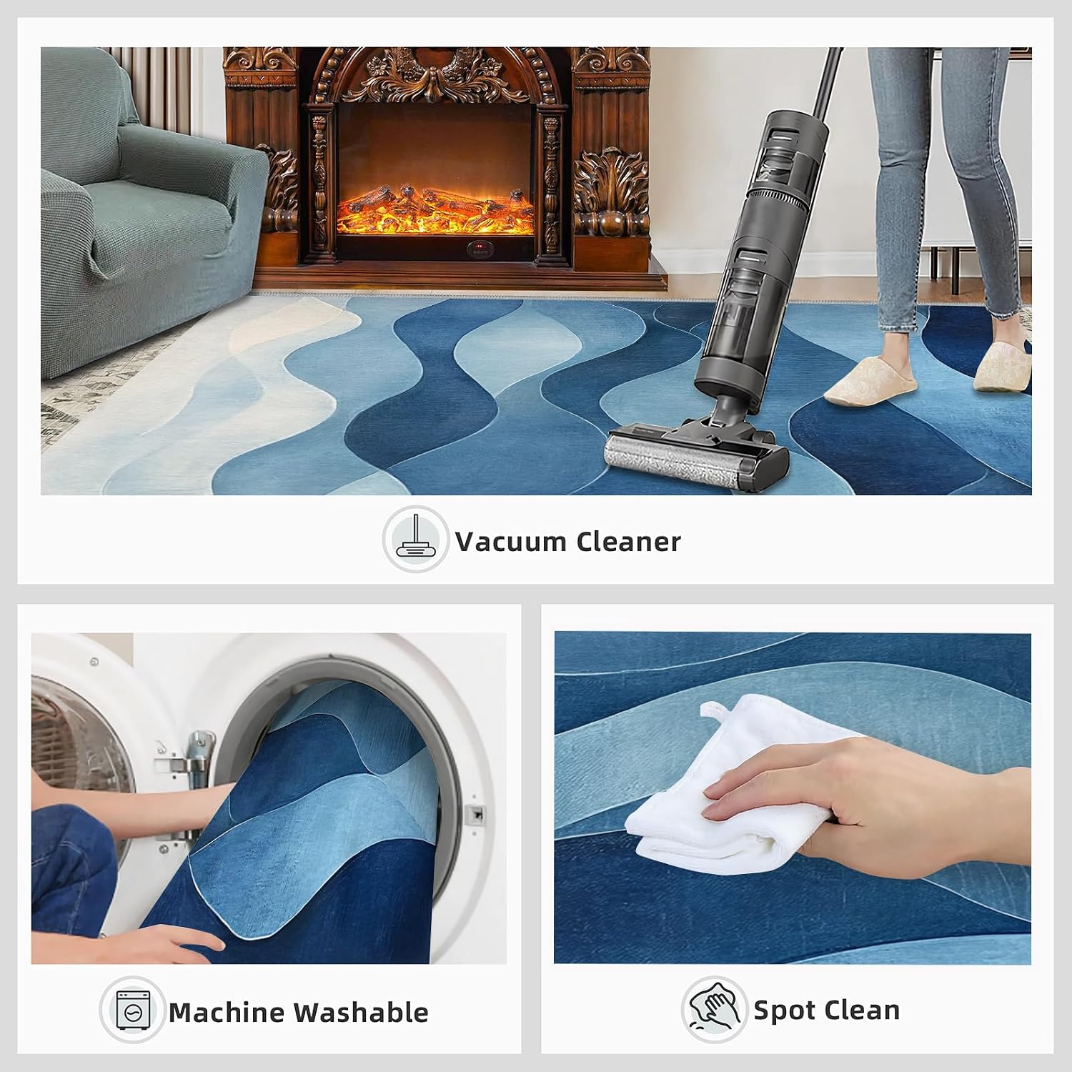 Geometry Rug 6x8, Abstract Rugs for Bedroom, Blue Geometry Area Rug, Home Decor Rugs for Living Room, Non-Slip Machine Washable Carpet
