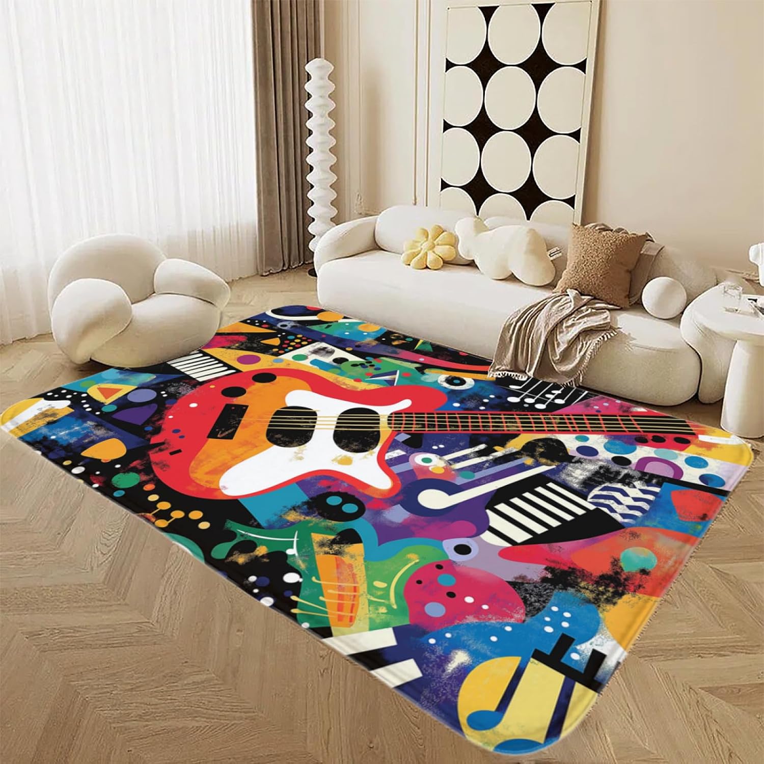 Guitar Rugs for Music Room - Guitar Rug, 6 ft x 8 ft, Abstract Colorful Musical Area, Multicolor, Washable & Non Slip & Soft Large Guitar Home Decor Gifts