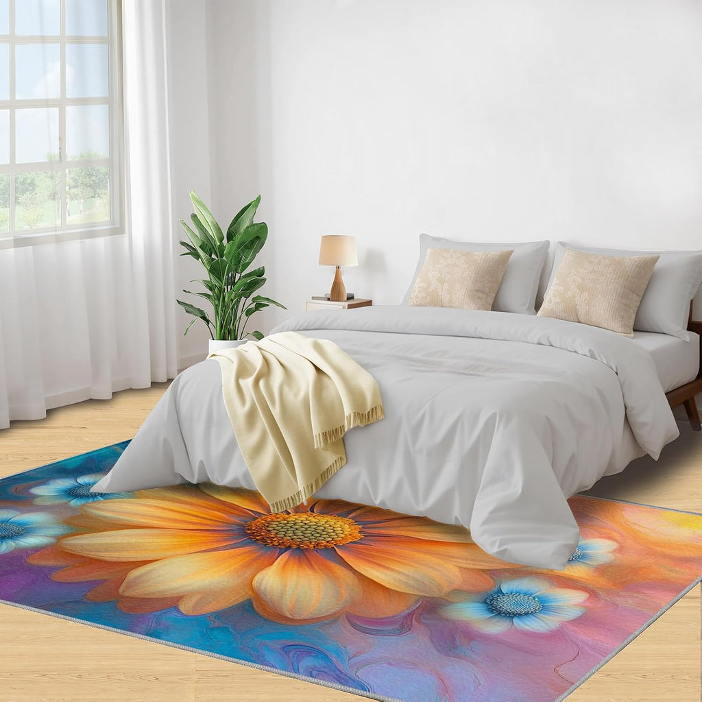 6x8 Florals Area Rug - Abstract Florals Large Rugs for Living Room, Watercolor Flowers Carpet Area Rug for Girls Bedroom Kids Room Basement Office Classroom