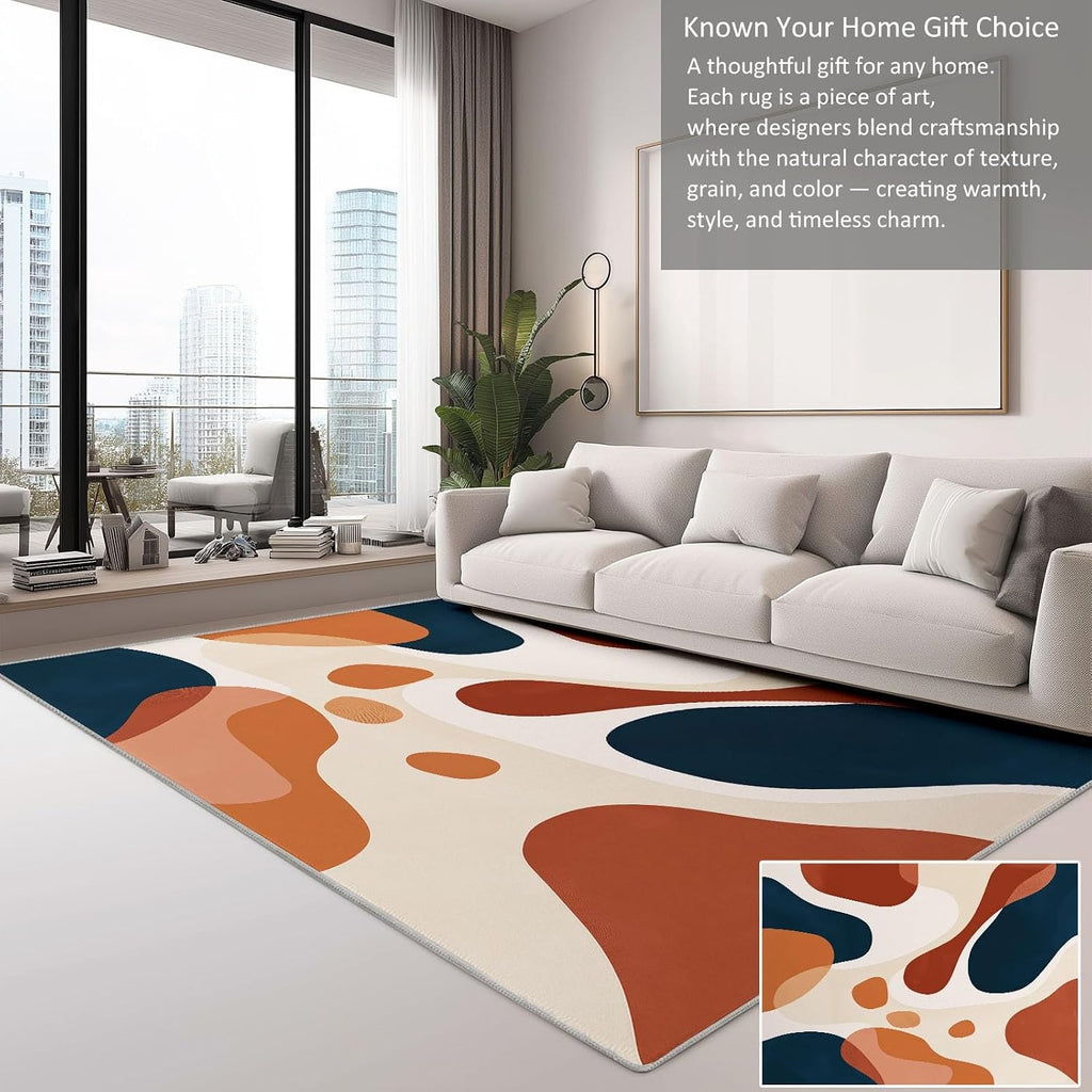 Minimalist Abstract Geometric Print 5 x 7 ft Area Rugs for Living Room, Soft Washable Rugs for Bedroom Non Slip Boho Carpet, Stain Resistant Throw Carpet for Office Nursery Dining Room