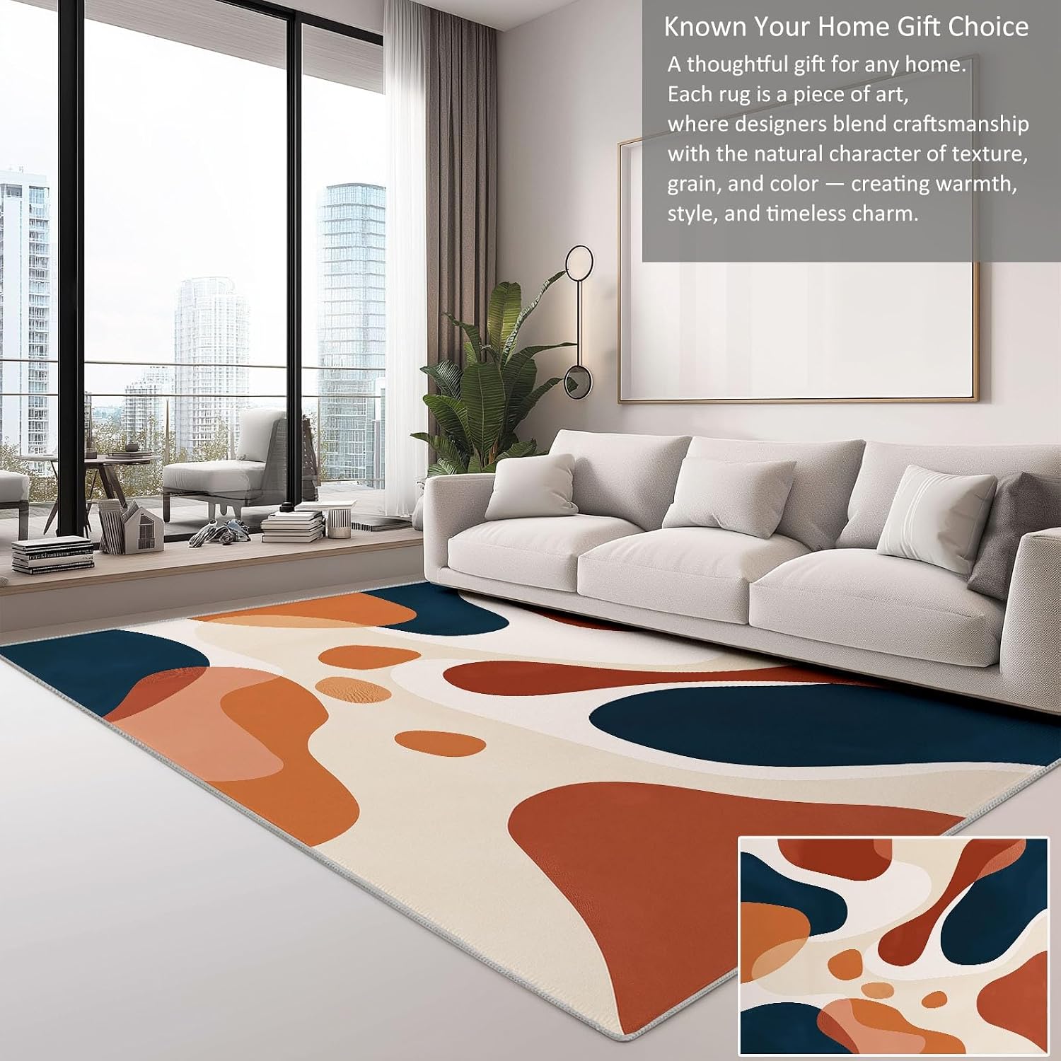 Minimalist Abstract Geometric Print 5 x 7 ft Area Rugs for Living Room, Soft Washable Rugs for Bedroom Non Slip Boho Carpet, Stain Resistant Throw Carpet for Office Nursery Dining Room