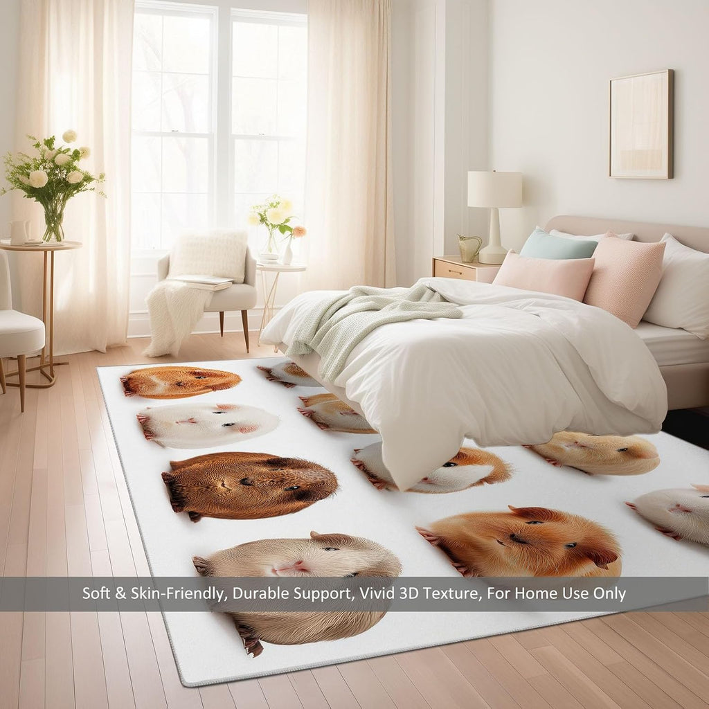 Soft Cartoon Carpet for Bedroom Living Room Non-Slip Rugs 5' x 7', Fluffy Indoor Washable Minimalist Animals Cute Guinea Pig Carpet for Kids Boys Girls Dorm Nursery Room Home Decor