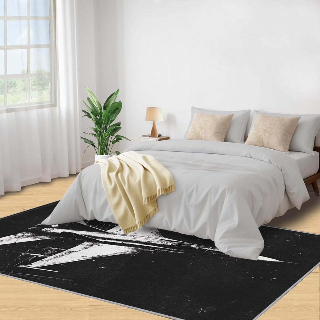 Airplane Rug 6x8-6x8 Rug, Vintage Area Rugs for Bedroom, Black and White Rugs for Living Room, Boys Washable Carpet, Airplane Home Decor & Gifts