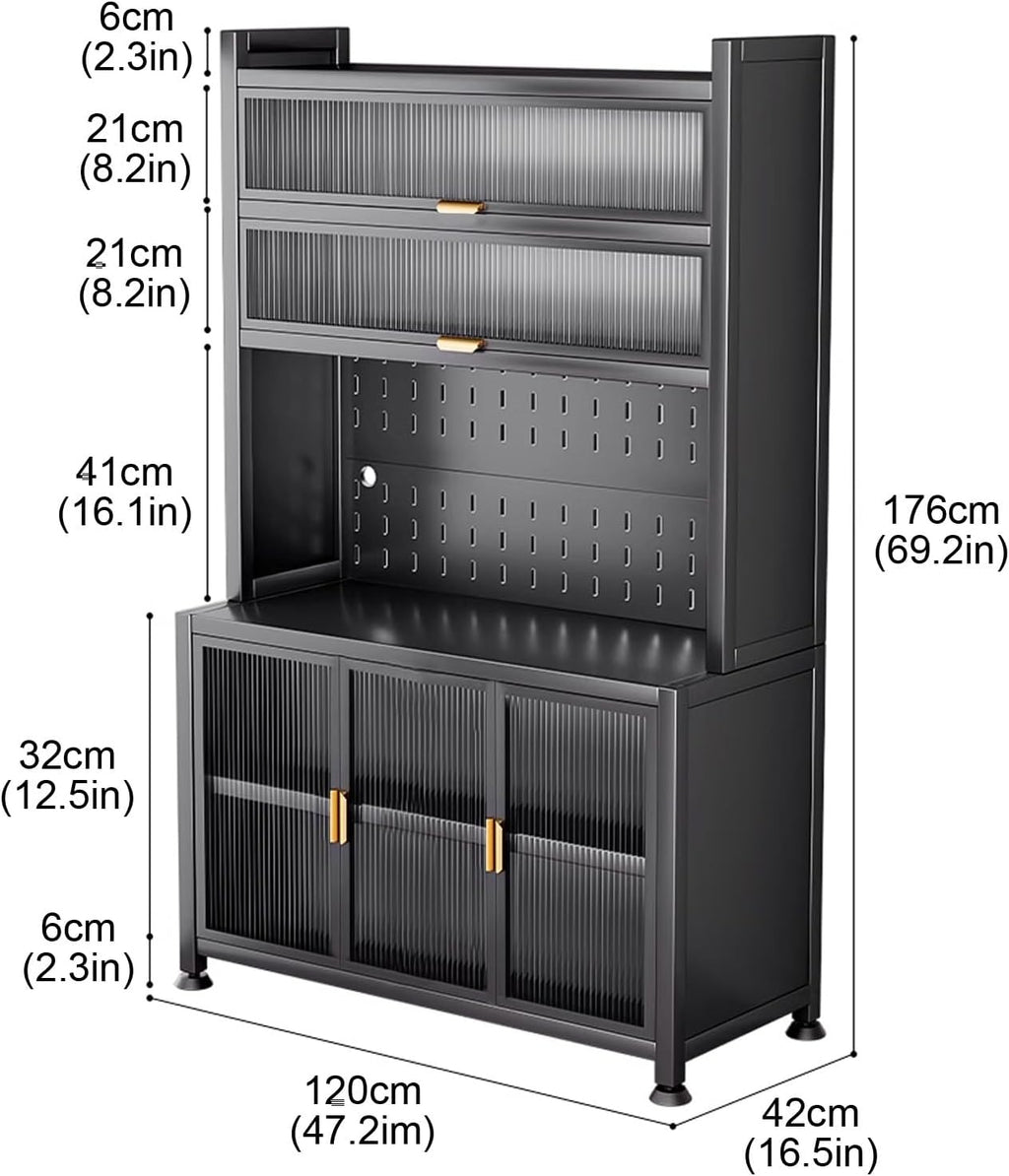 6-Tier Microwave Storage Stand Free Standing Kitchen Bakers Rack Adjustable Metal Kitchen Cabinet with Tabletop Large Black Storage Unit for Home Kitchen,White,120cm
