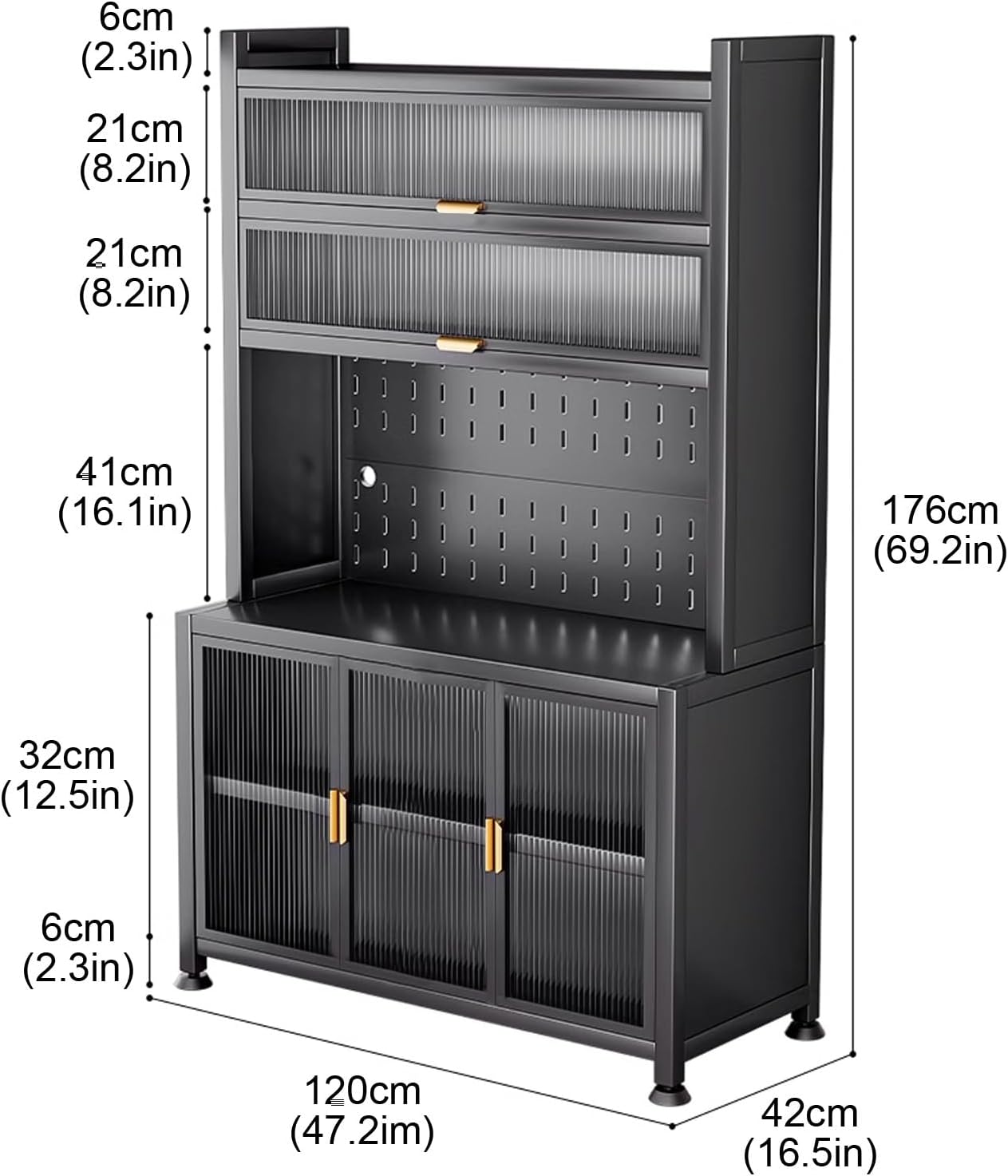 6-Tier Microwave Storage Stand Free Standing Kitchen Bakers Rack Adjustable Metal Kitchen Cabinet with Tabletop Large Black Storage Unit for Home Kitchen,White,120cm