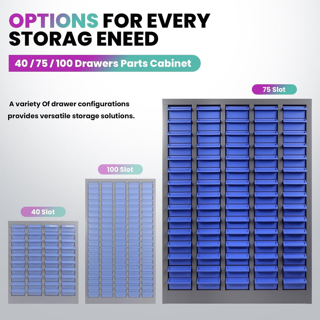 75-Drawer Small Part Organizer with 5 Dividers & 2 Labels Per Drawer, Nut and Bolt Organizer with Rear Stops, Rust Prevention & Corrosion Resistant Part Cabinet for Mechanics (75-Drawer)