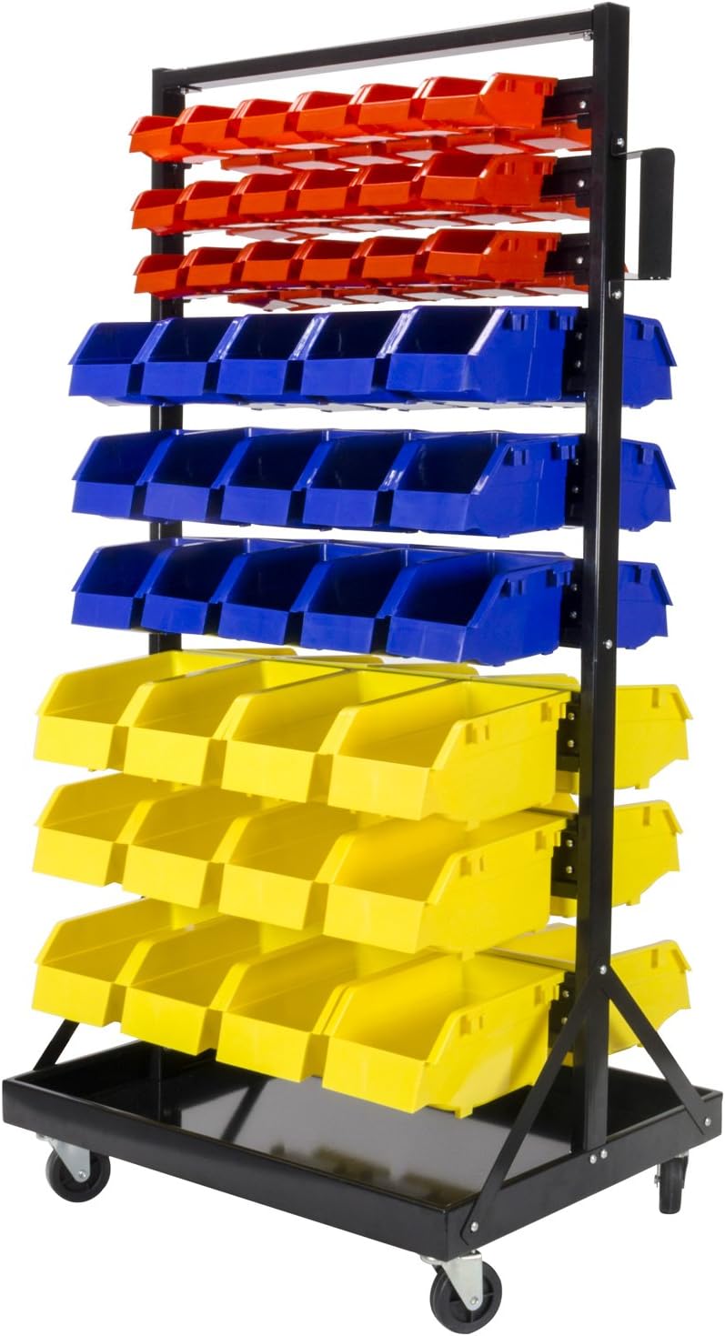 TLPB05 90 Parts Bin Shelving Storage Organizer with Locking Wheels for Shop Garage and Home