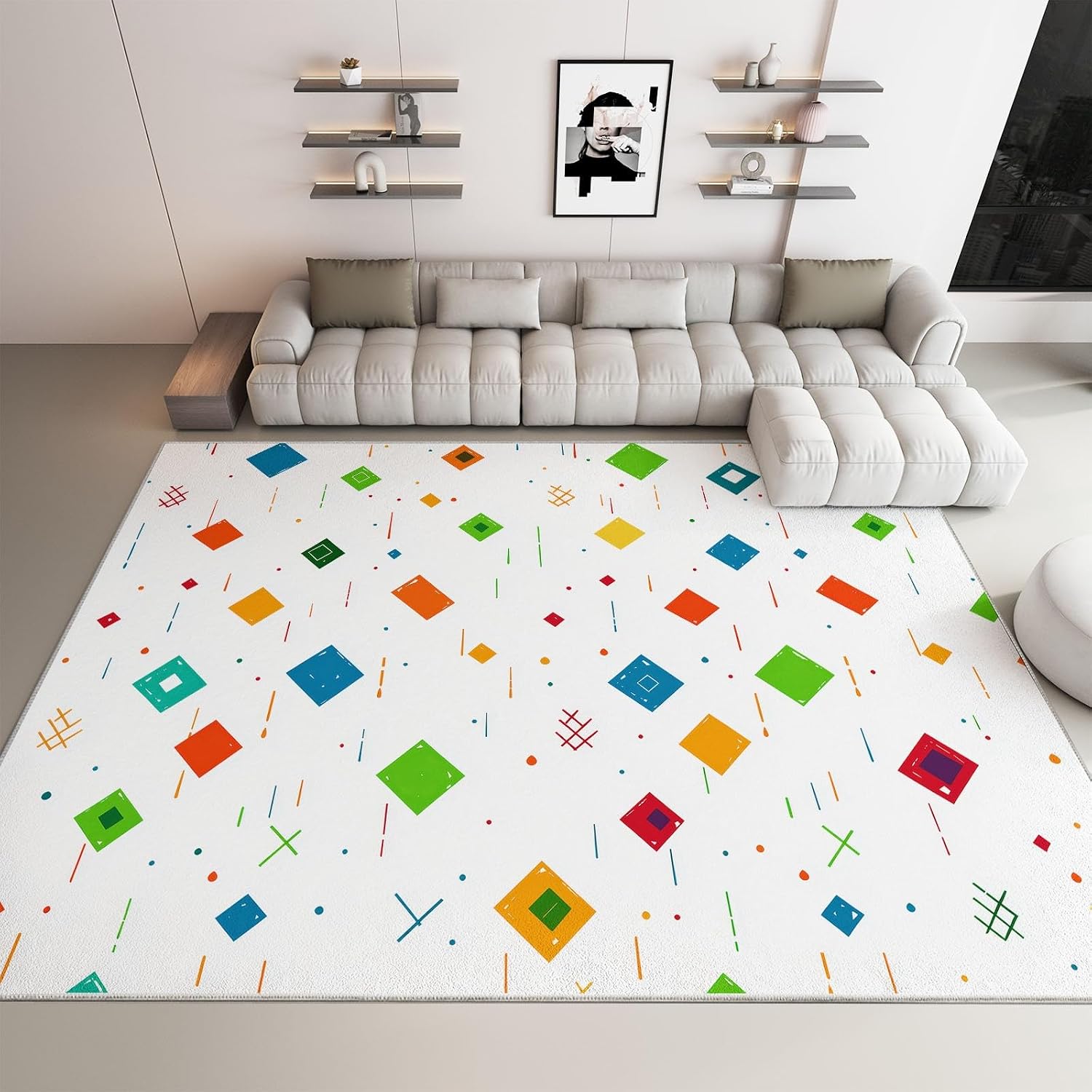 Geometric Rhombus Stripes Print 5 x 7 ft Area Rugs for Living Room, Soft Washable Rugs for Bedroom Non Slip Minimalist Carpet, Stain Resistant Throw Carpet for Office Nursery Dining Room