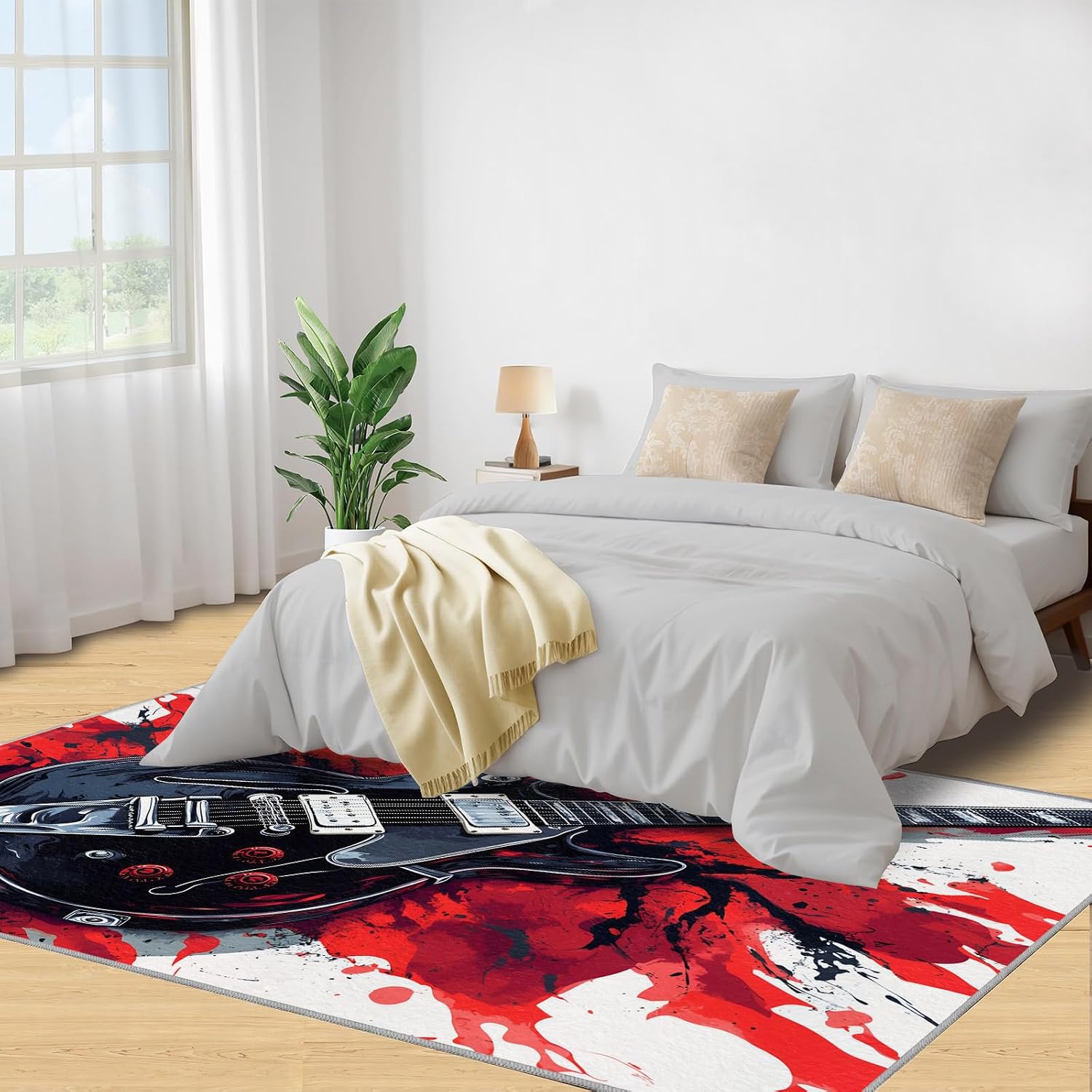 Guitar Rug 6x8-6x8 Rug, Music Area Rugs for Living Room Bedroom, Rock Style Area Rugs, Music Theme Washable Carpet, Modern Carpet, Guitar Home Decor & Gifts