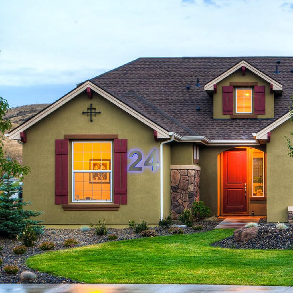 Steel Illuminated Address Number Sign For Outside - 18 Inch Backlit LED House Numbers Plaques With Lights - Modern Large Lighted House Number,M