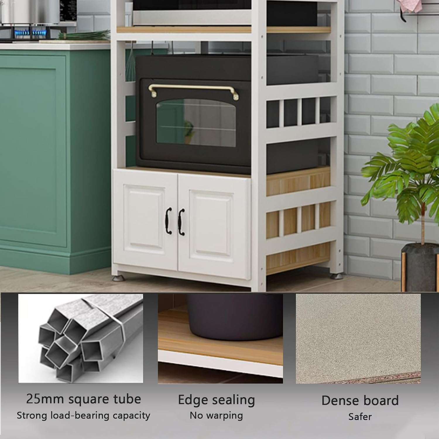 Kitchen Bakers Rack with Storage, Kitchen Pantry Microwave Cabinet with Doors for Electrical Appliances, Tableware, Dishes