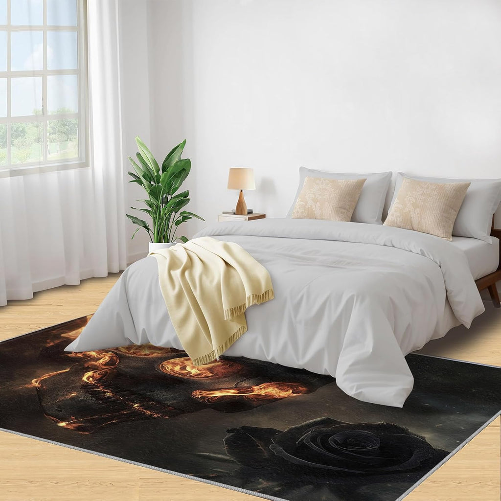 Flaming Skull Rug 6x8 - Horror Skull Large Rugs for Living Room, Demon Skeleton Carpet Area Rug for Girls Bedroom Kids Room Basement Office Classroom