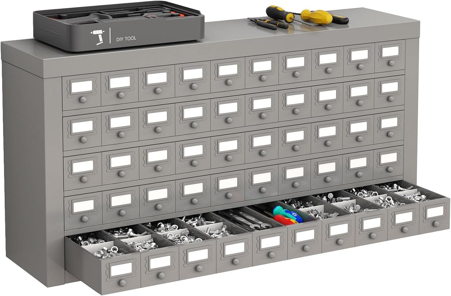50-Drawer Heavy Duty Steel Storage Part Cabinet, 5-Tier Tool Organizer with Dividers for Nuts, Bolts, Screws, Industrial Cold Rolled Steel Organizer Hardware Organization for Workshop