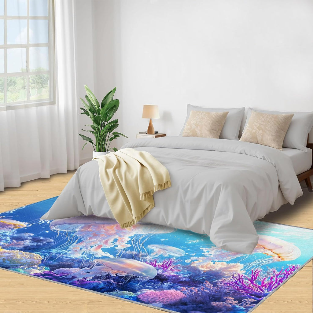 6x8 Jellyfish Area Rug - Dreamy Coral Reef Large Rugs for Living Room, Underwater World Carpet Area Rug for Girls Bedroom Kids Room Basement Office Classroom