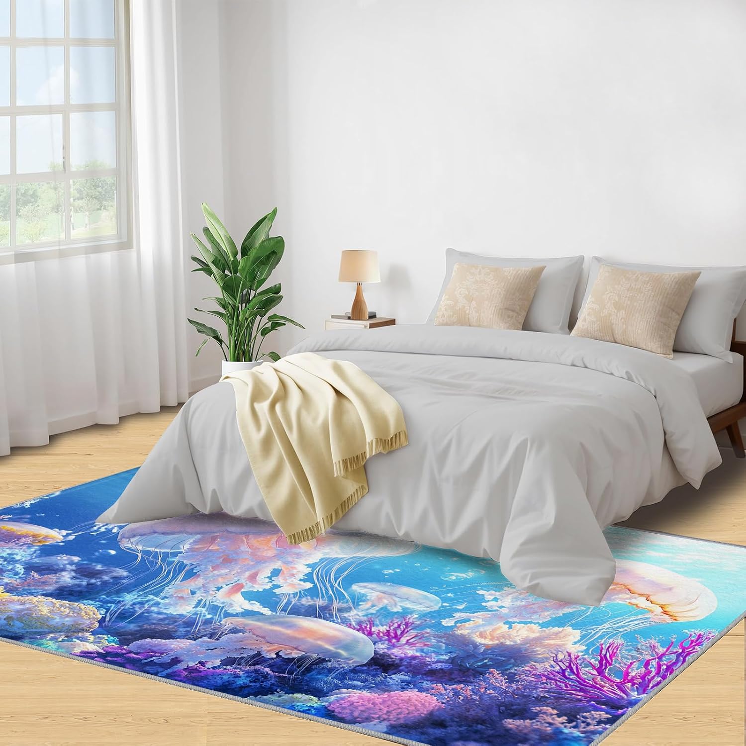 6x8 Jellyfish Area Rug - Dreamy Coral Reef Large Rugs for Living Room, Underwater World Carpet Area Rug for Girls Bedroom Kids Room Basement Office Classroom