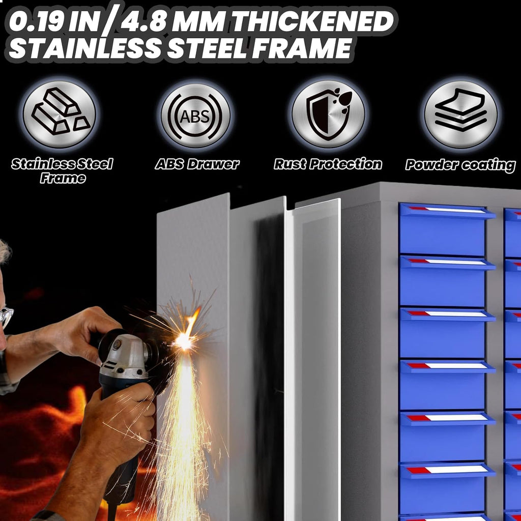 75 Drawers Parts Cabinet, Alloy Steel Nut and Bolt Organizer, Bolt Organizer with Adjustable Shelves and Label Stickers for Workshop Garage Tool and Hardware Storage and Organizers
