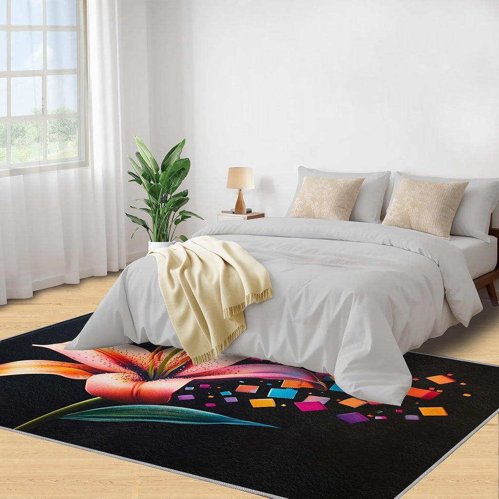 6x8 Lily Area Rug - Florals Large Rugs for Living Room, Flowers Carpet Area Rug for Girls Bedroom Kids Room Basement Office Classroom