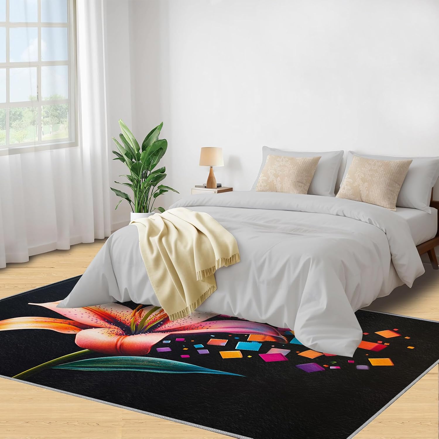 6x8 Lily Area Rug - Florals Large Rugs for Living Room, Flowers Carpet Area Rug for Girls Bedroom Kids Room Basement Office Classroom