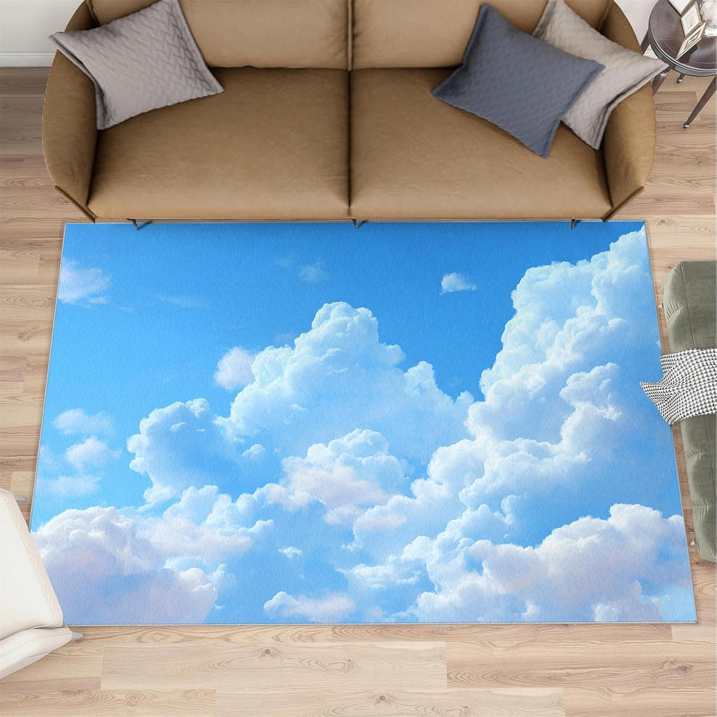 Blue Sky Rugs for Bedroom, White Clouds Rug 6x8, Natural Scenery Dining Room Rugs Washable & Non Slip Large Carpet for Home Decor