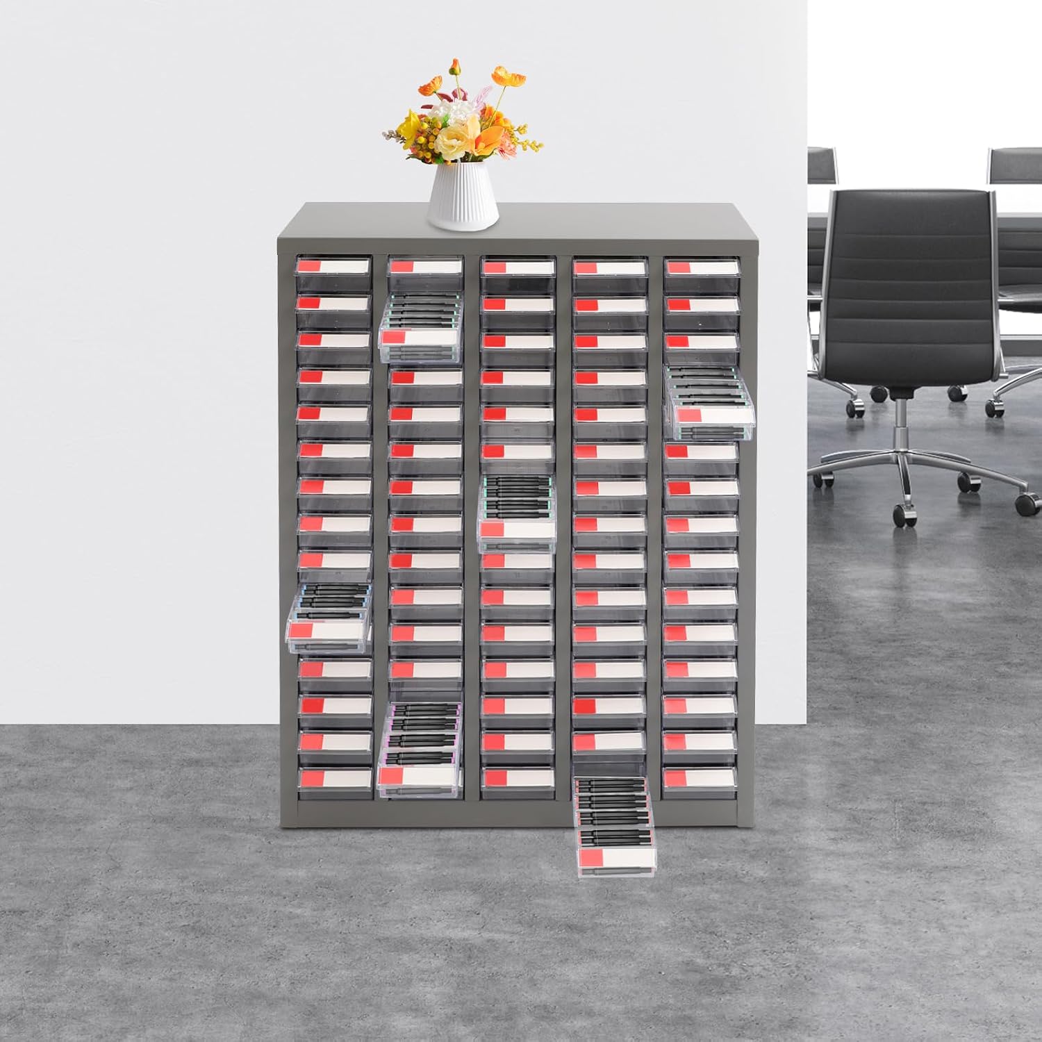 75 Drawers Bolt and Nut Storage Box Parts Cabinet Tool Hardware Storage Nut and Bolt Organizer for Garage Home Office Workshop (Grey and Clear)