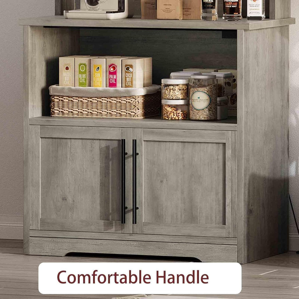 Tall Large Storage Cabinet Kitchen Microwave Stand with Storage, 4-Tier Bakers Rack with Power Outlet, Cupboard, Floor Cabinet for Living Room, Rustic Gray,