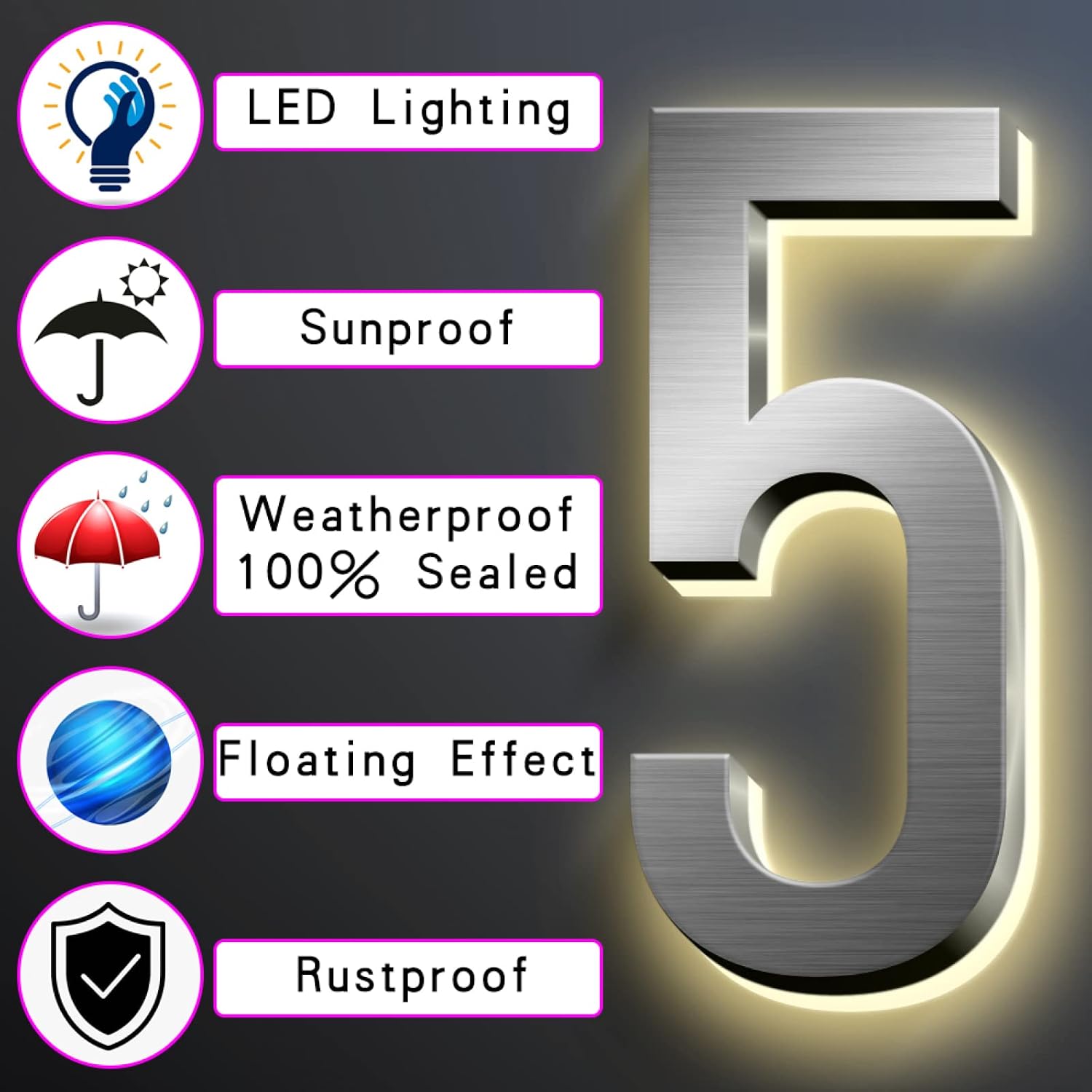 Backlit Illuminated LED Home Address Plaque For Outside 40CM Illuminated House Numbers Plaque Lighted Address Sign Plaque For House Wall Gate,N