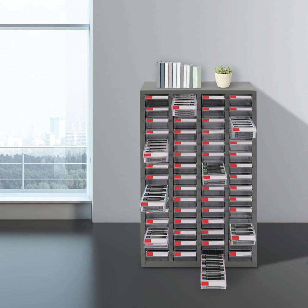 Parts Cabinet with 60 Drawers, Bolt and Nut Tool Storage Cabinet with Partitions&Labels, Steel Garage Storage Cabinet, Part Organization Shelves for Tool Hardware Storage(Clear)