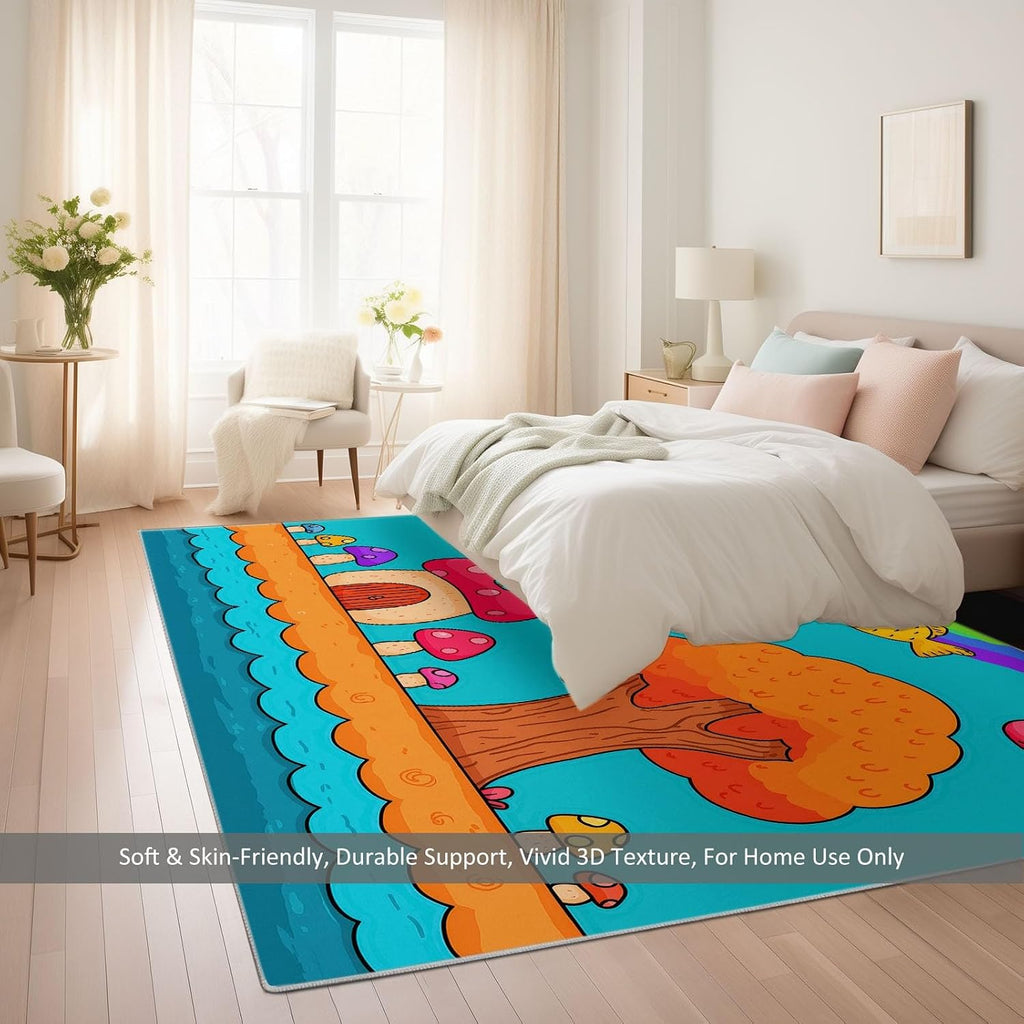 Cartoon Area Rug 5 x 7 ft for Living Room Bedroom, Ocean Animals Fish Rainbow Indoor Washable Kitchen Carpet Non-Slip Low-Pile Carpet Lightweight Rug for Dining Room Bathroom Door Mat