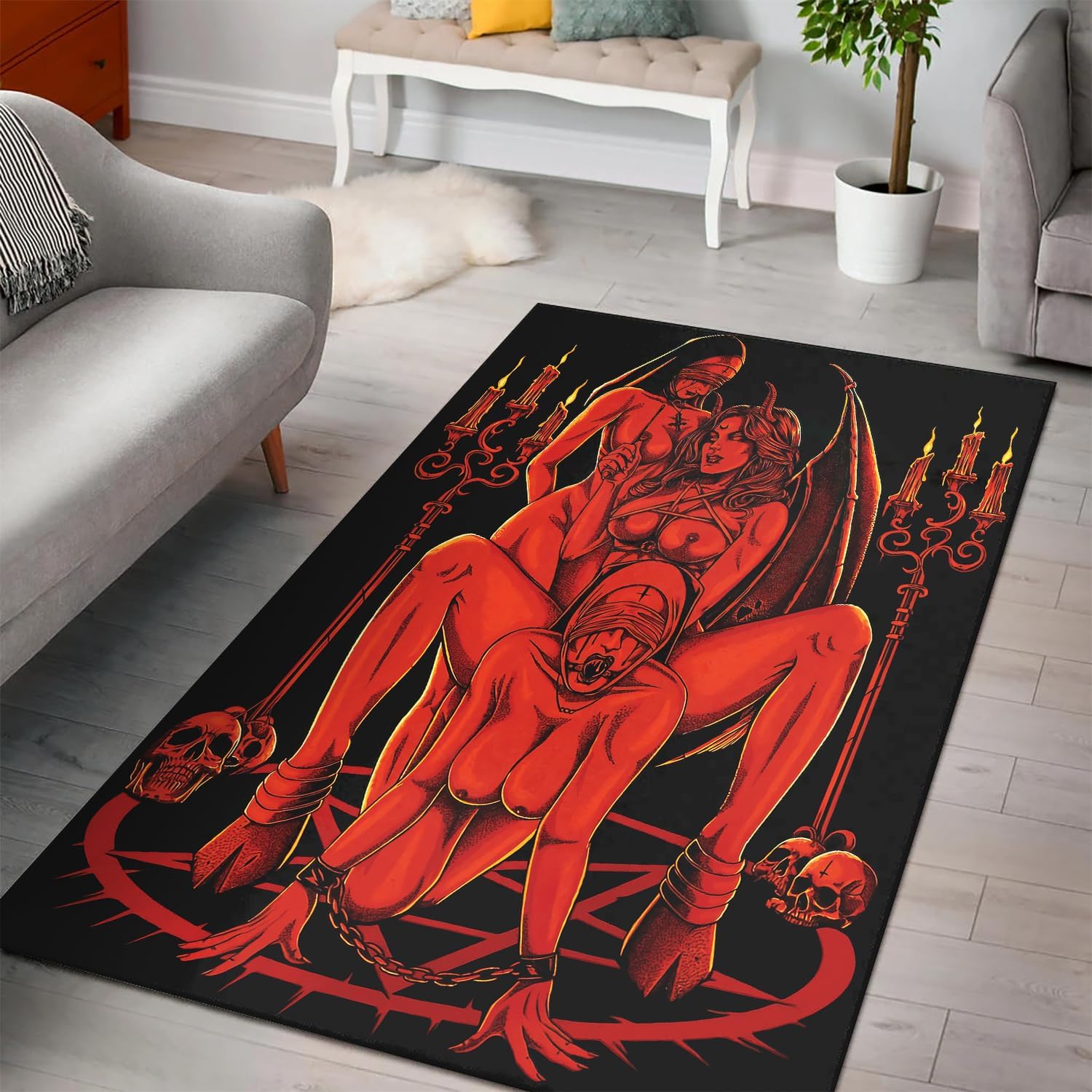 Satanic Area Rugs, Skull Symbol Baphomet Pentagram Gothic Occult Rug 3x5 4x6 5x7ft Living Room Carpet Floor Decor Home Decor H 84