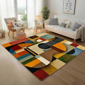 Vibrant Geometric Guitar Segments 5x7 Area Rugs Washable Colorful Patchwork Motifs Kids Rug for Bedroom Home Decor Carpet Mustard Yellow Rugs Indoor Non-Slip Low Pile Rug