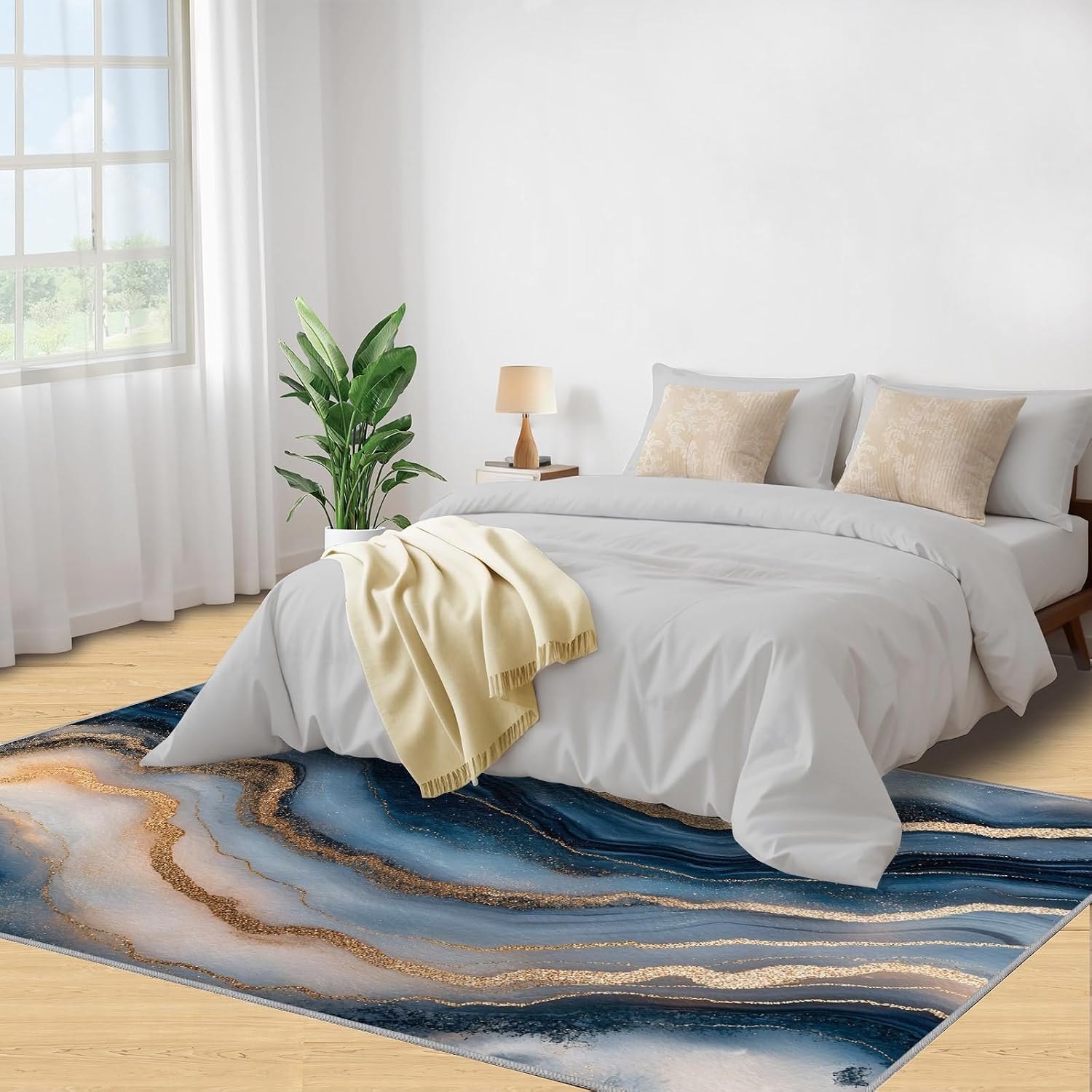 Marble Rugs for Bedroom - 6x8 Rug, Royal Blue Marble Area Rugs for Living Room, Nordic Carpet, Contemporary Washable Area Mat, Atmospheric Carpet, Abstract Home Decor & Gifts