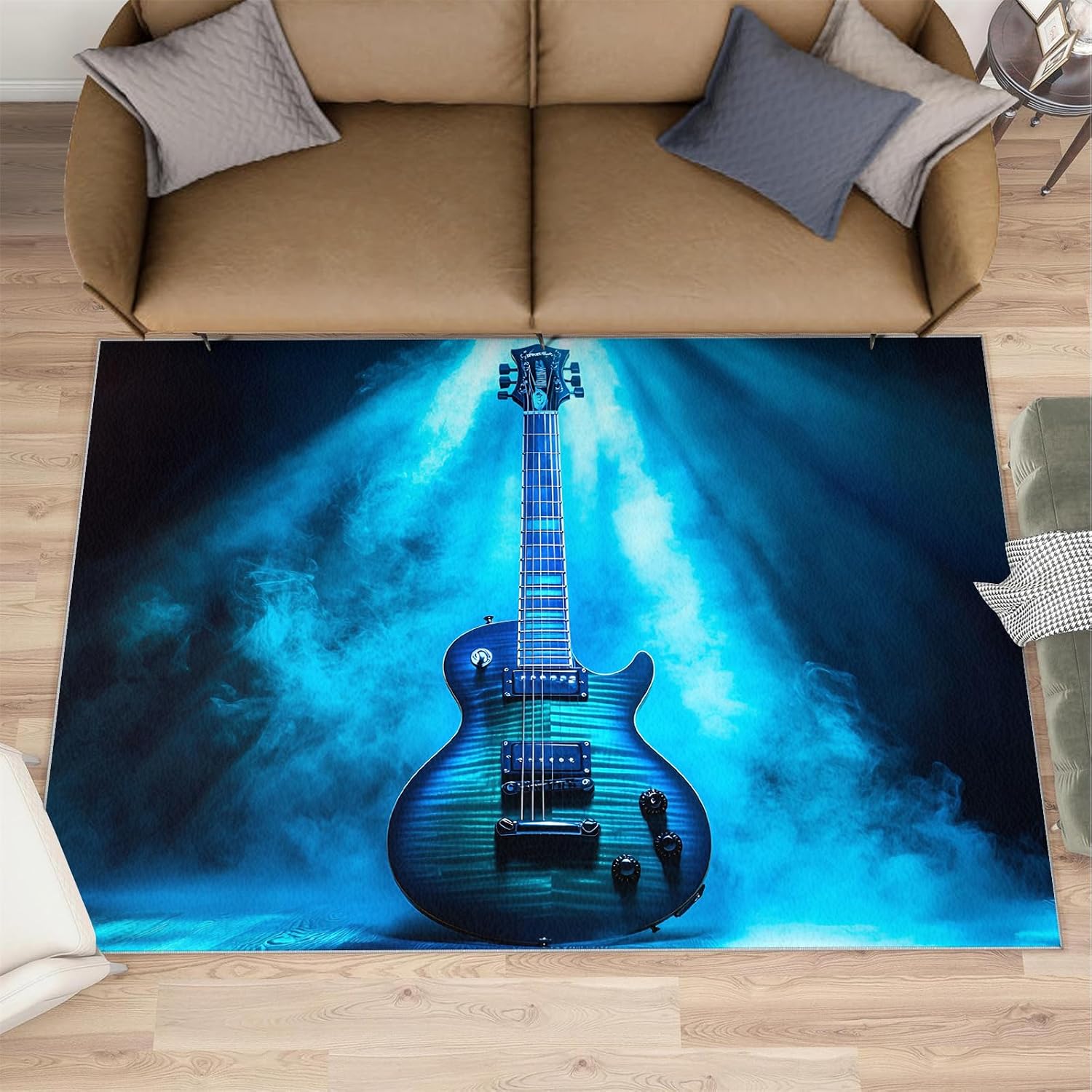 Guitar Rug Large - 6x8 Rug, Music Area Rugs for Living Room Bedroom, Music Style Area Rugs, Musical Instrument Washable Carpet, Kids Carpet, Guitar Home Decor & Gifts