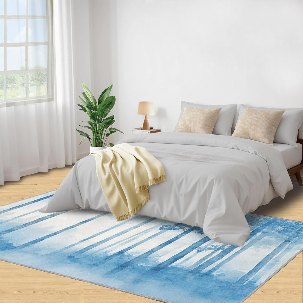 Forest Rug 6x8, Forest Rugs for Bedroom, Abstract Area Rug, Decor Rugs for Living Room, Low Pile Machine Washable Carpet
